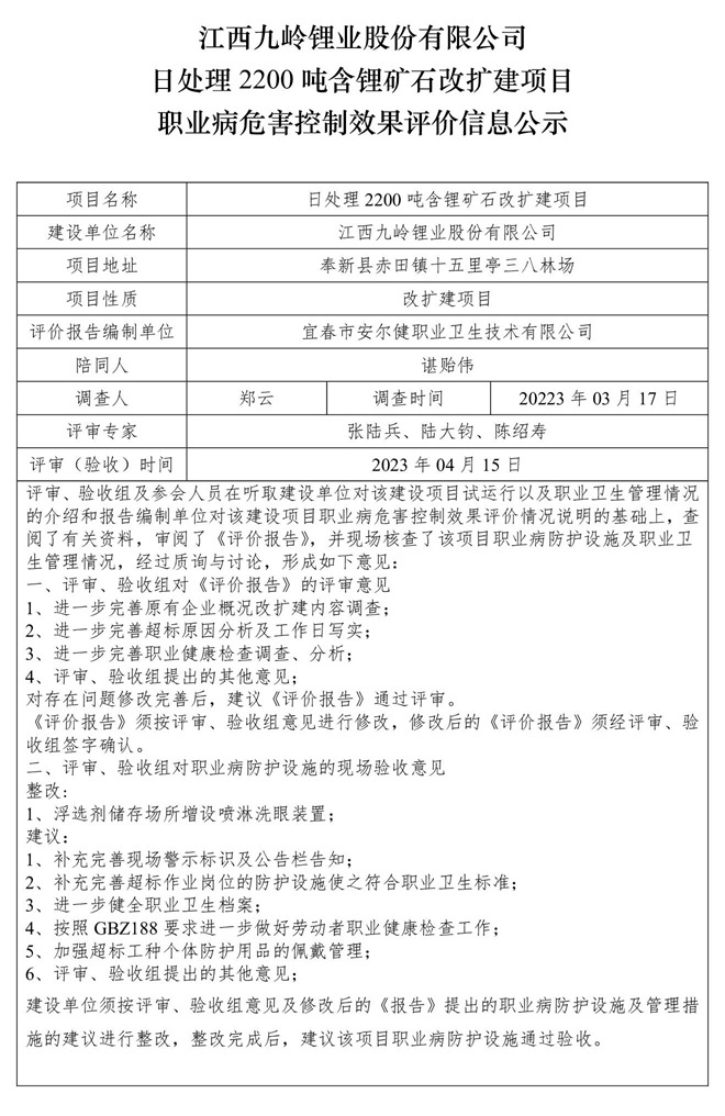 （公示）江西九嶺鋰業(yè)股份有限公司日處理2200噸含鋰礦石改擴(kuò)建項(xiàng)目職業(yè)病危害控制效果評價(jià)信息-1.jpg
